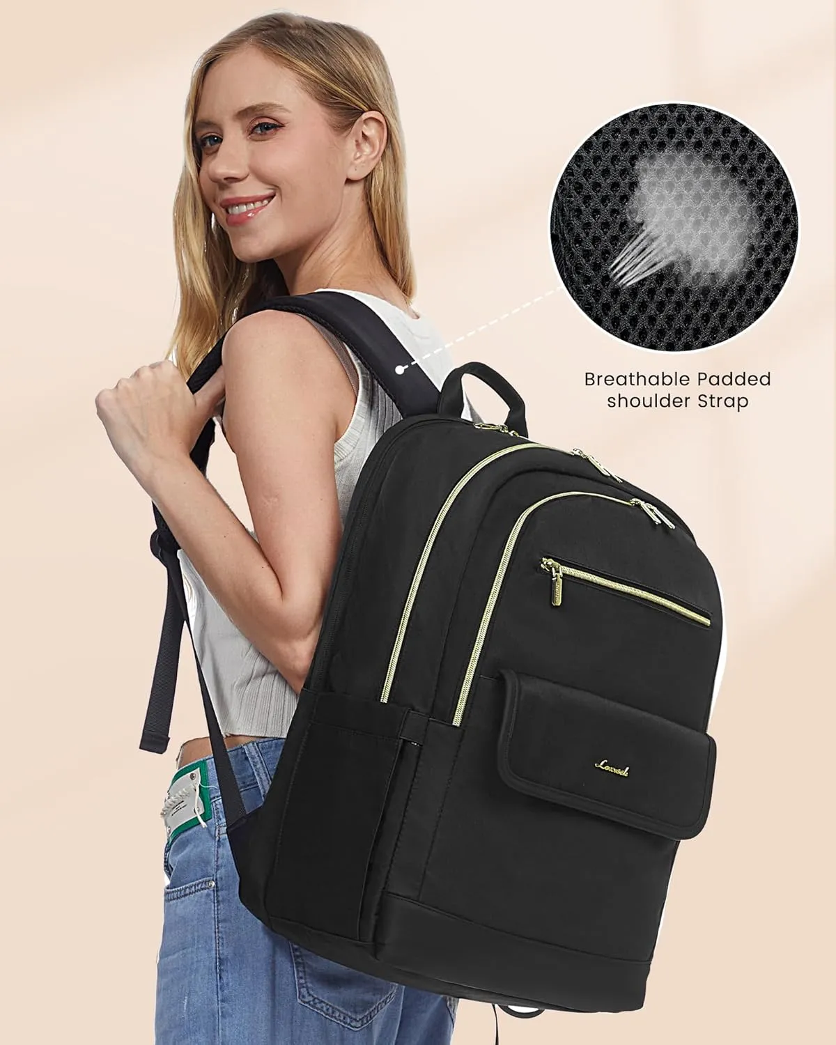 LOVEVOOK Laptop Backpack for Women,15.6 Inch Fashion Travel Backpack,Large Capacity Backpack Purse with USB,Water-resistant fits College Work Business Travel Black