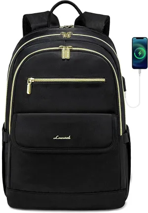 LOVEVOOK Laptop Backpack for Women,15.6 Inch Fashion Travel Backpack,Large Capacity Backpack Purse with USB,Water-resistant fits College Work Business Travel Black