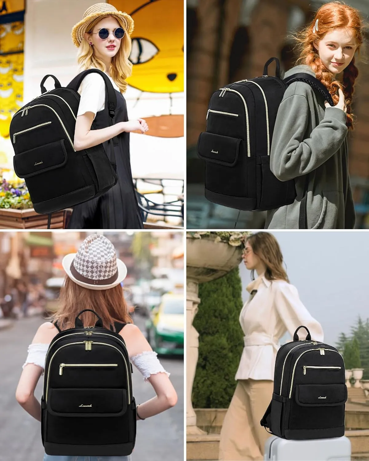LOVEVOOK Laptop Backpack for Women,15.6 Inch Fashion Travel Backpack,Large Capacity Backpack Purse with USB,Water-resistant fits College Work Business Travel Black