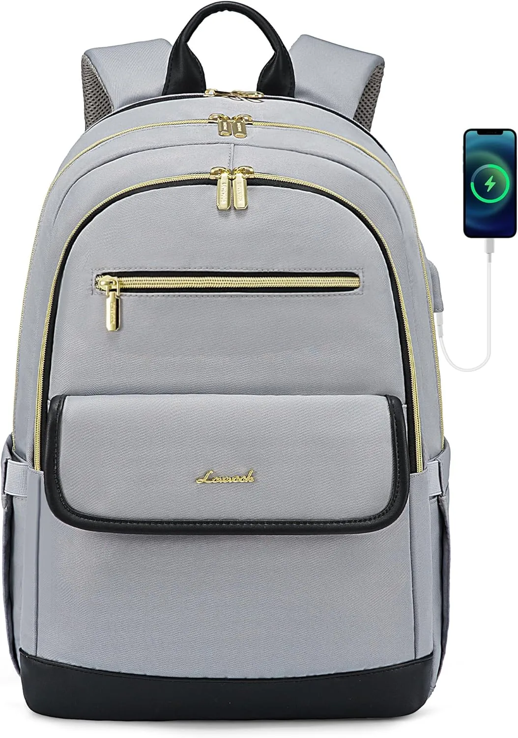 LOVEVOOK Laptop Backpack for Women,15.6 Inch Fashion Travel Backpack,Large Capacity Backpack Purse with USB,Water-resistant fits College Work Business TravelBlack & Grey