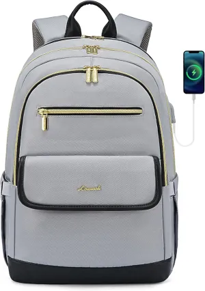 LOVEVOOK Laptop Backpack for Women,15.6 Inch Fashion Travel Backpack,Large Capacity Backpack Purse with USB,Water-resistant fits College Work Business TravelBlack & Grey