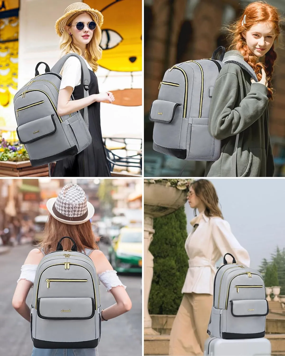 LOVEVOOK Laptop Backpack for Women,15.6 Inch Fashion Travel Backpack,Large Capacity Backpack Purse with USB,Water-resistant fits College Work Business TravelBlack & Grey