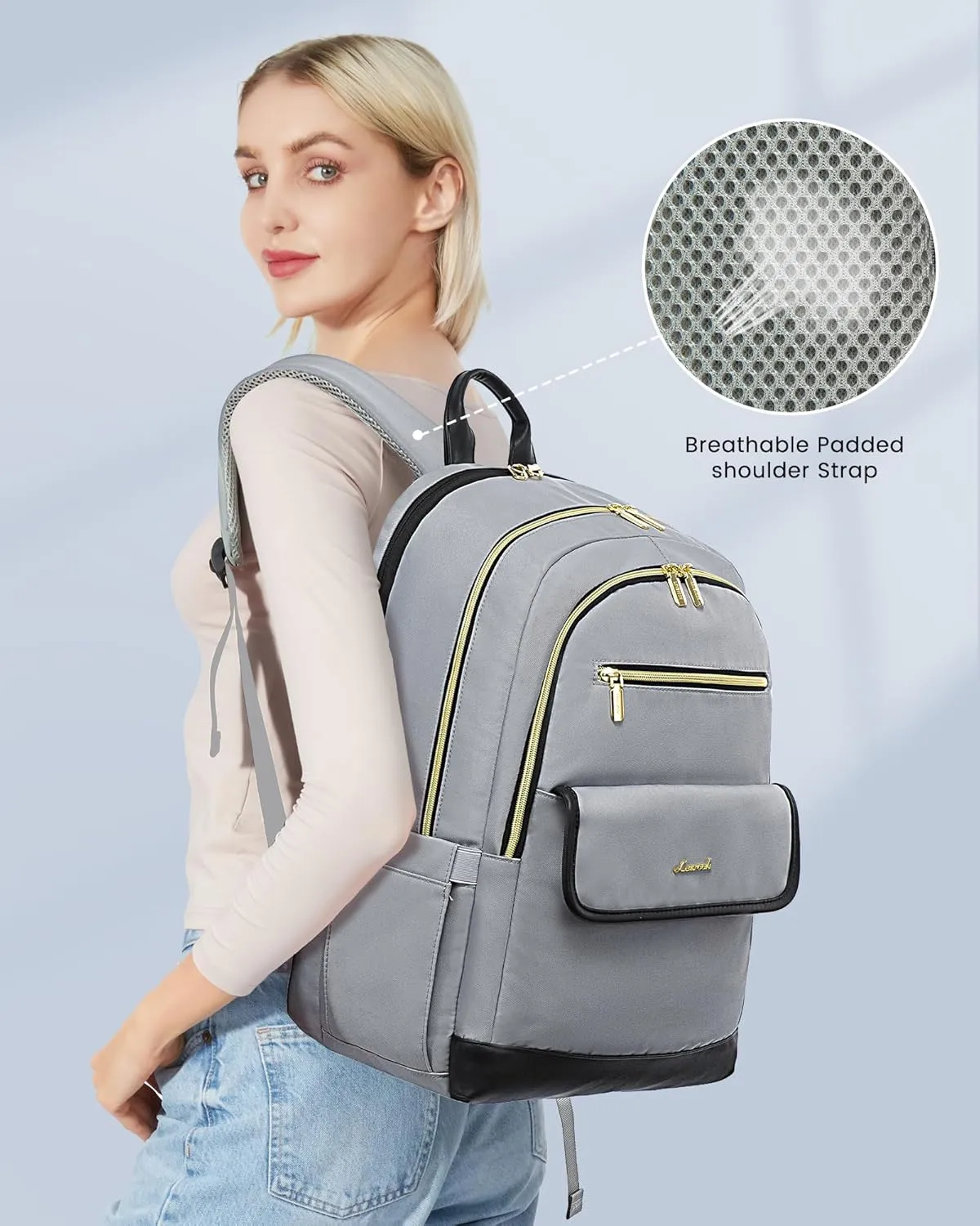 LOVEVOOK Laptop Backpack for Women,15.6 Inch Fashion Travel Backpack,Large Capacity Backpack Purse with USB,Water-resistant fits College Work Business TravelBlack & Grey