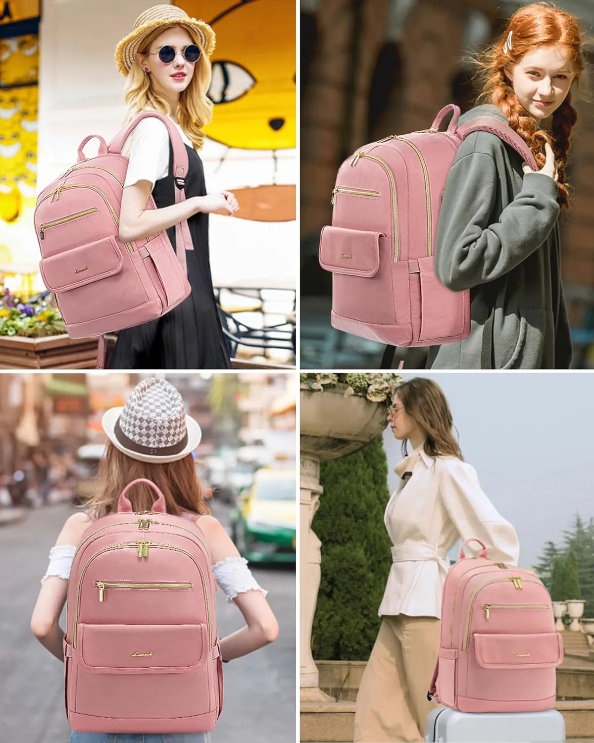 LOVEVOOK Laptop Backpack for Women,15.6 Inch Fashion Travel Backpack,Large Capacity Backpack Purse with USB,Water-resistant fits College Work Business TravelPink