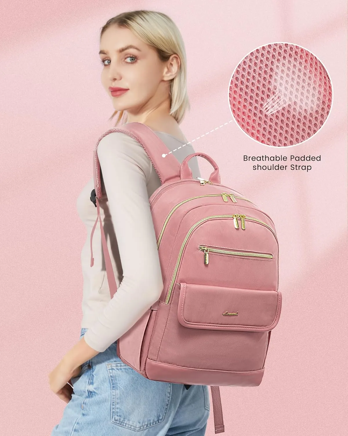 LOVEVOOK Laptop Backpack for Women,15.6 Inch Fashion Travel Backpack,Large Capacity Backpack Purse with USB,Water-resistant fits College Work Business TravelPink