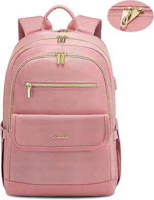 LOVEVOOK Laptop Backpack for Women,15.6 Inch Fashion Travel Backpack,Large Capacity Backpack Purse with USB,Water-resistant fits College Work Business TravelPink