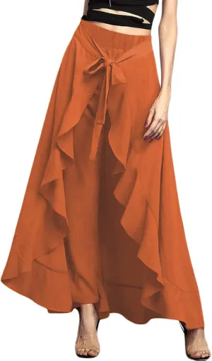 Lrady Women's Ruffle Pants High Waist Trousers Casual Beach Maxi Long Palazzo Overlay Pant Skirts