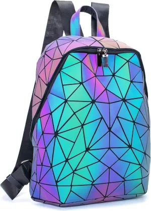 Luminous Geometric Backpacks Women Holographic Reflective Bags Handbags Holographic Reflective Bags Iridescent Backpack (BB19007-ye02)