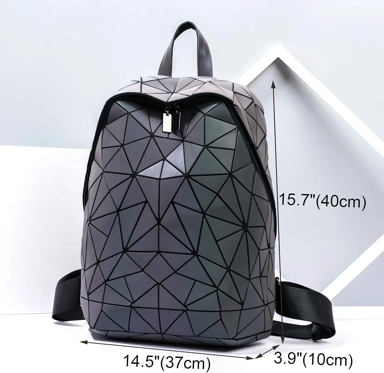 Luminous Geometric Backpacks Women Holographic Reflective Bags Handbags Holographic Reflective Bags Iridescent Backpack (BB19007-ye02)