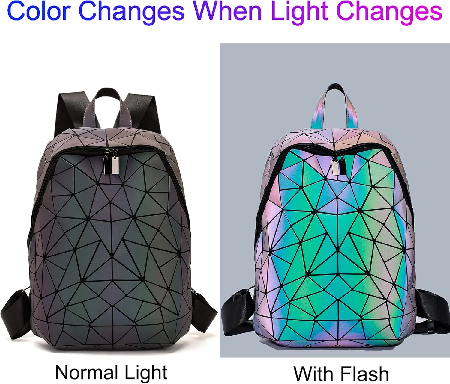 Luminous Geometric Backpacks Women Holographic Reflective Bags Handbags Holographic Reflective Bags Iridescent Backpack (BB19007-ye02)