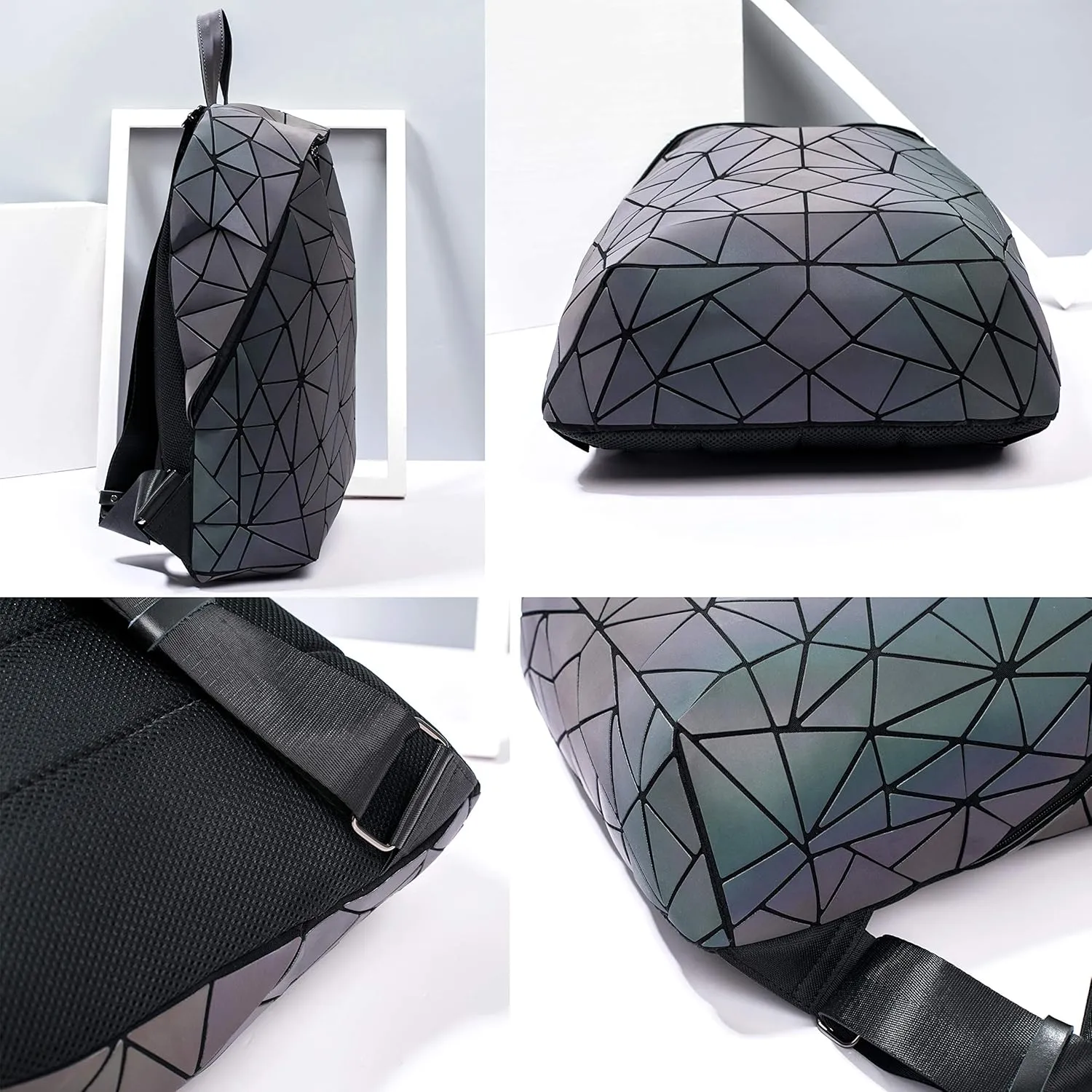 Luminous Geometric Backpacks Women Holographic Reflective Bags Handbags Holographic Reflective Bags Iridescent Backpack (BB19007-ye02)