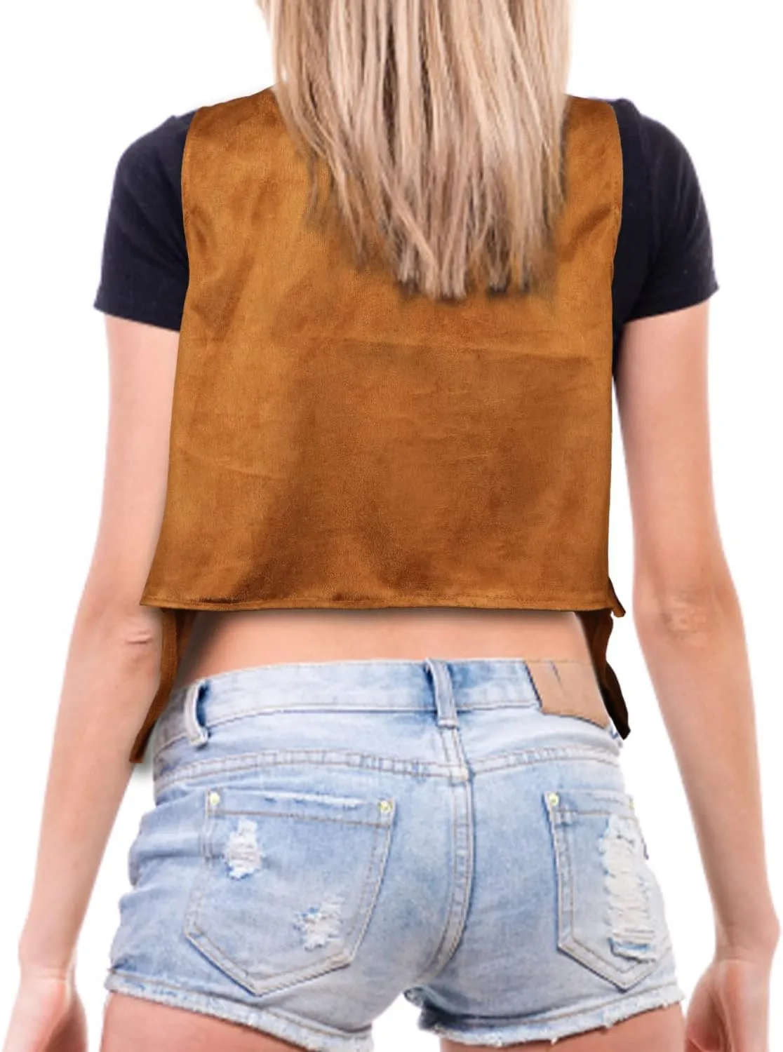 Luter Fringe Vest, Soft Cowgirl Sleeveless Cropped Fringe Jacket Brown Tassel Suede Hippie Vest for Women