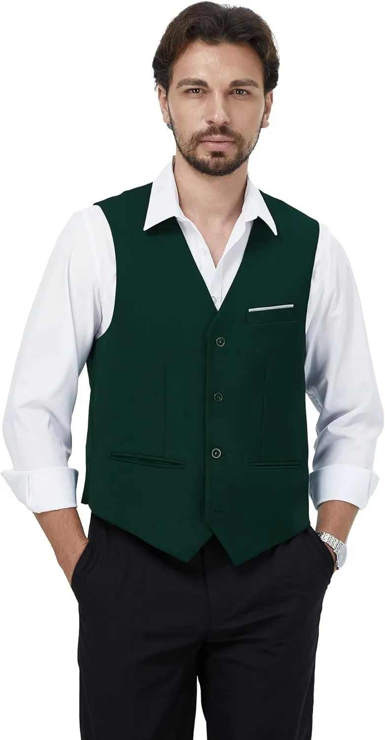 MAGE MALE Men's Suit Vests Casual Formal Dress Vest Business Slim Fit Waistcoat Vest with 3 Real Pockets for Suits Tuxedo