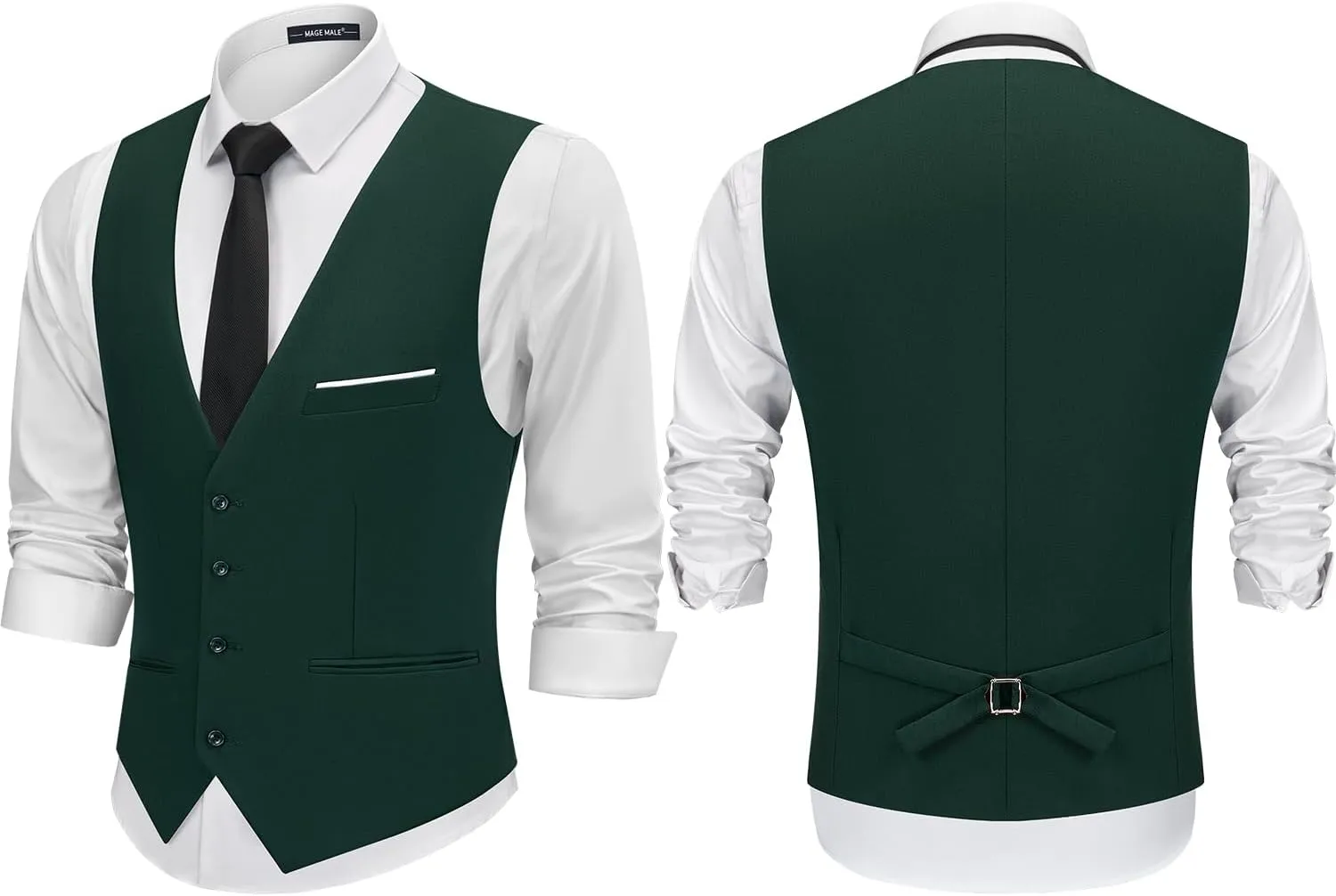 MAGE MALE Men's Suit Vests Casual Formal Dress Vest Business Slim Fit Waistcoat Vest with 3 Real Pockets for Suits Tuxedo