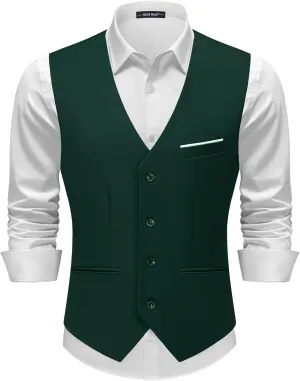 MAGE MALE Men's Suit Vests Casual Formal Dress Vest Business Slim Fit Waistcoat Vest with 3 Real Pockets for Suits Tuxedo