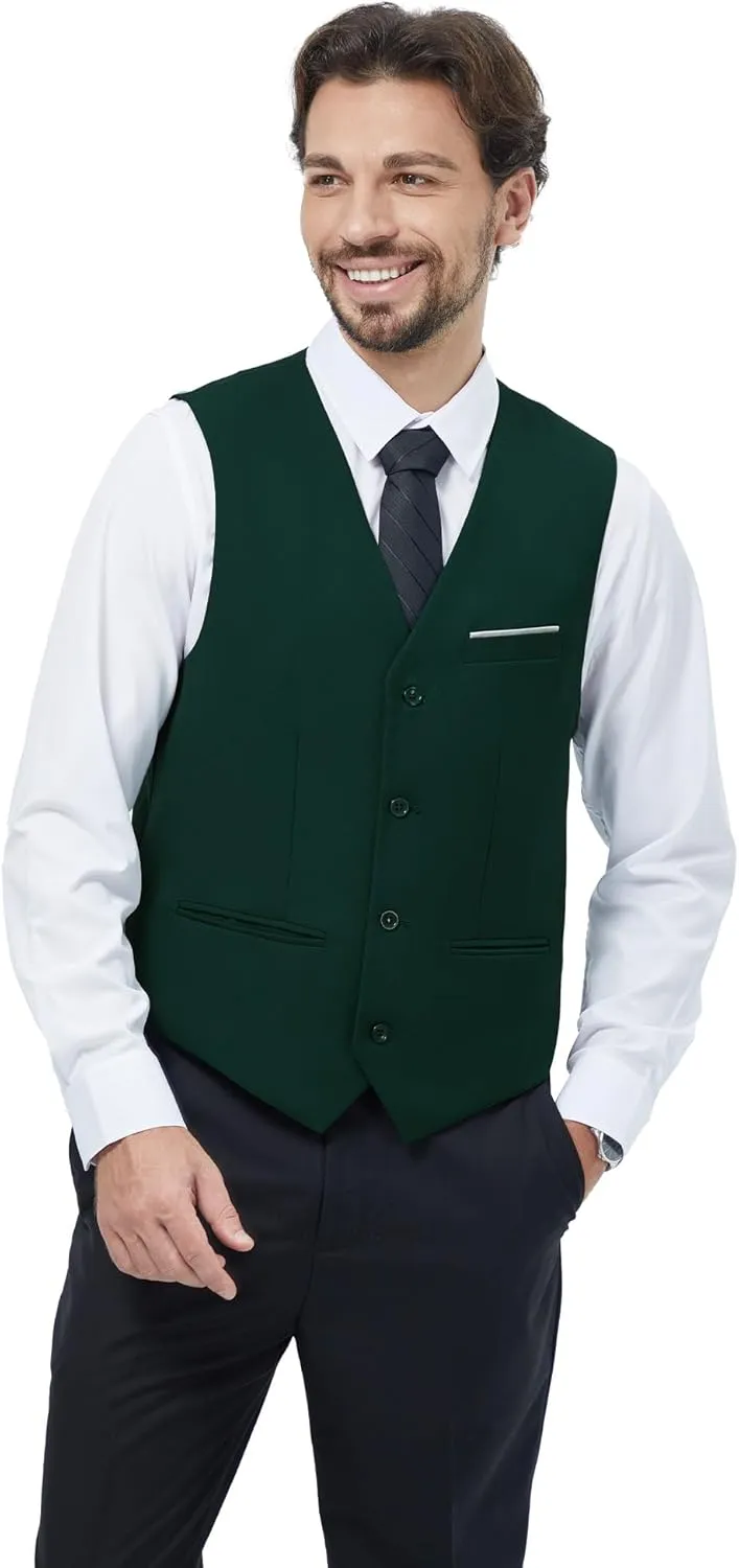 MAGE MALE Men's Suit Vests Casual Formal Dress Vest Business Slim Fit Waistcoat Vest with 3 Real Pockets for Suits Tuxedo