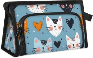 Makeup Bag Cats Love Hearts Travel Toiletry Bag Makeup Organizer Portable Make Up Bags for Women Cosmetic Bag with Handle