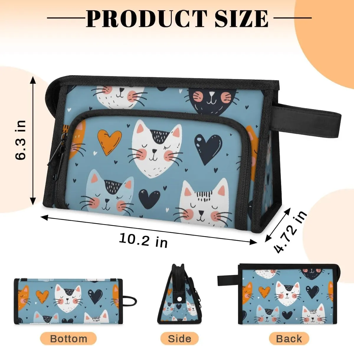Makeup Bag Cats Love Hearts Travel Toiletry Bag Makeup Organizer Portable Make Up Bags for Women Cosmetic Bag with Handle