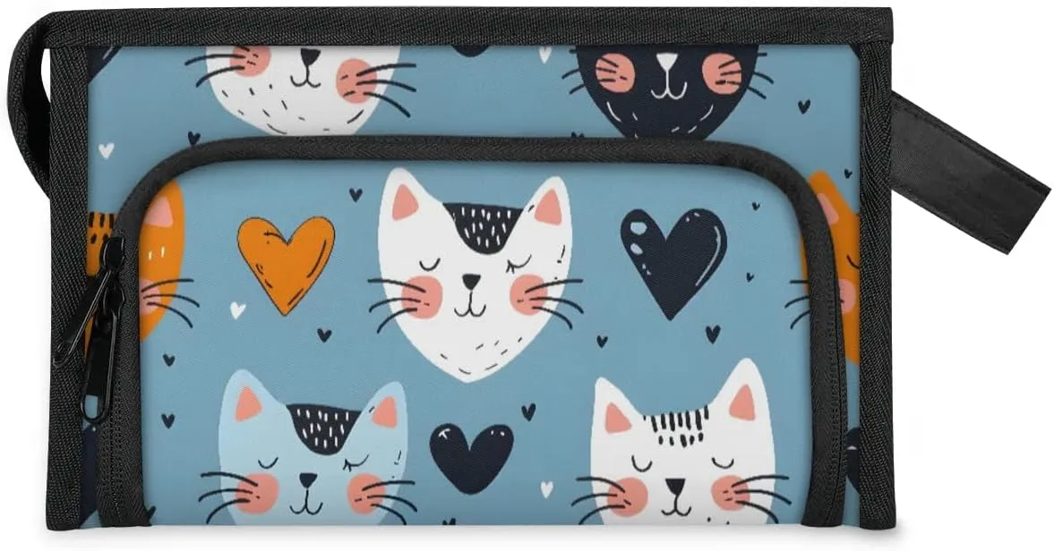Makeup Bag Cats Love Hearts Travel Toiletry Bag Makeup Organizer Portable Make Up Bags for Women Cosmetic Bag with Handle