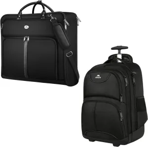 MATEIN Mens Garment Bags for travel, Large Travel Suit Bag Up to 7 Suits with Strap, Wrinkle Free Carry On Garments Bag for Hanging Clothes, Business Suitcase Luggage Bag Fit 17.3 Inch Laptop, Black