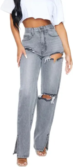 MBLESSEDTO Women's high Waist and Slim Straight Denim Trousers with Holes and Flared Trousers