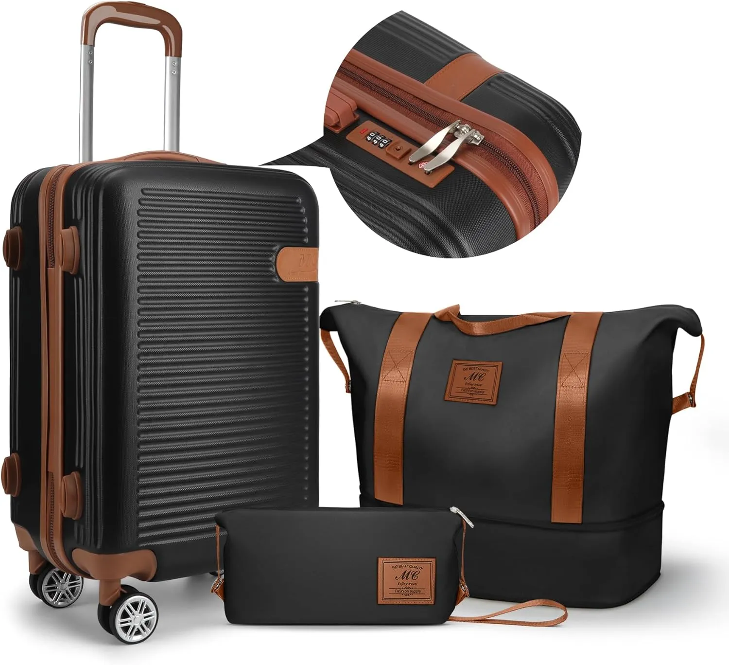 Mc Hardside Luggage Sets 3piece, Travel Suitcase Set For Women, Carry On Luggage Set Hard Shell With Spinner Wheels (Black/20)