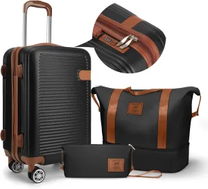 Mc Hardside Luggage Sets 3piece, Travel Suitcase Set For Women, Carry On Luggage Set Hard Shell With Spinner Wheels (Black/20)