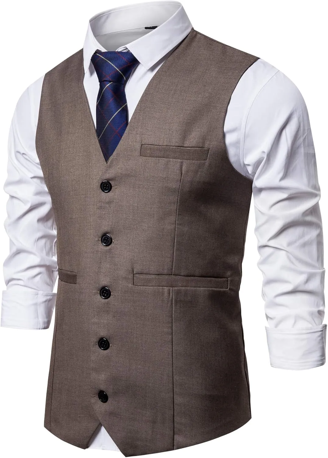 Men Formal Vest Suit For Vests 5 Buttons Regular Fit Wedding Dress Waistcoat For Suit Or Tuxedo