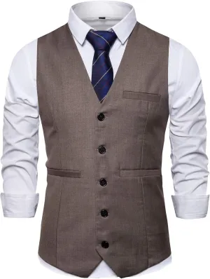 Men Formal Vest Suit For Vests 5 Buttons Regular Fit Wedding Dress Waistcoat For Suit Or Tuxedo