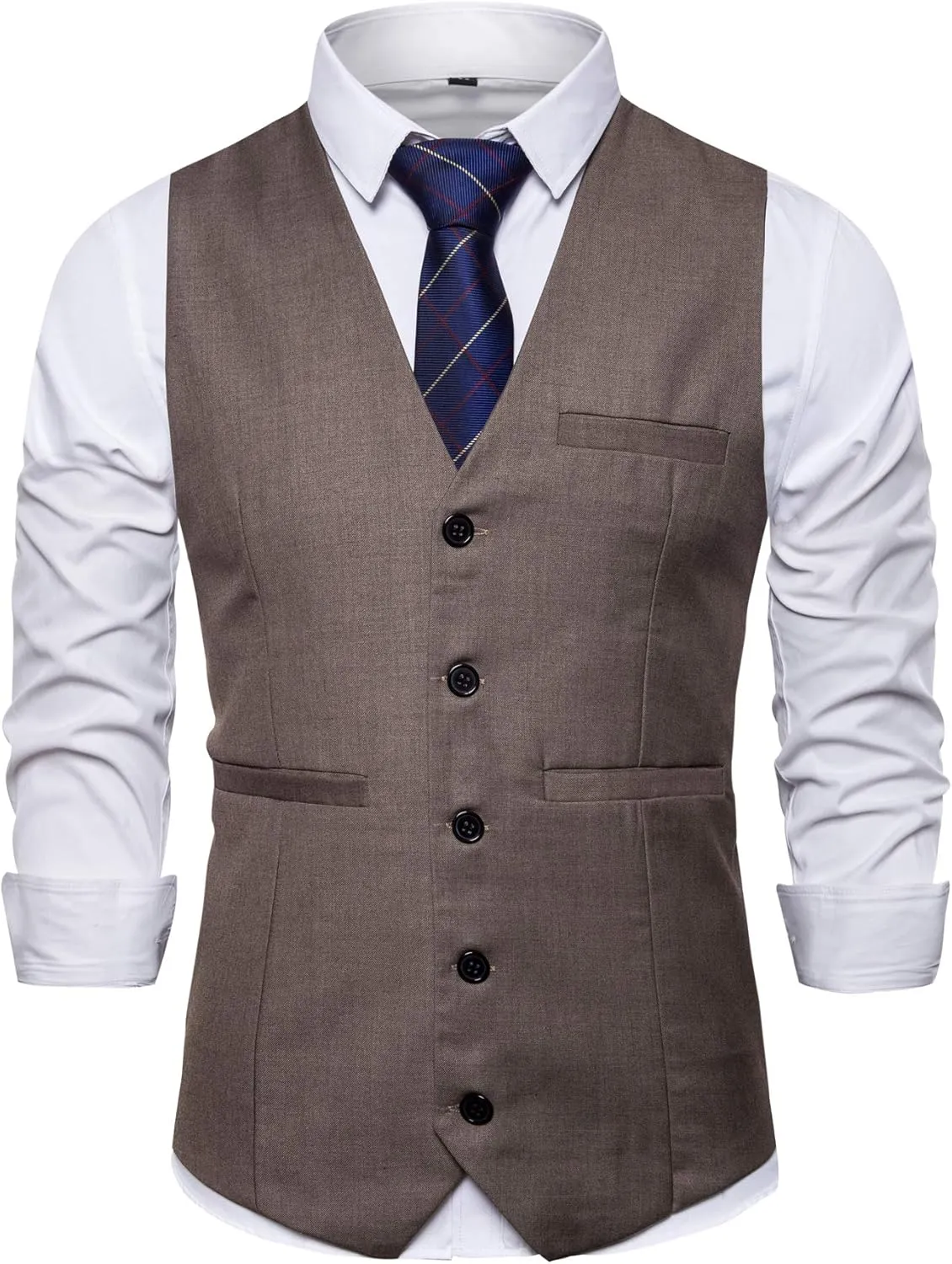 Men Formal Vest Suit For Vests 5 Buttons Regular Fit Wedding Dress Waistcoat For Suit Or Tuxedo