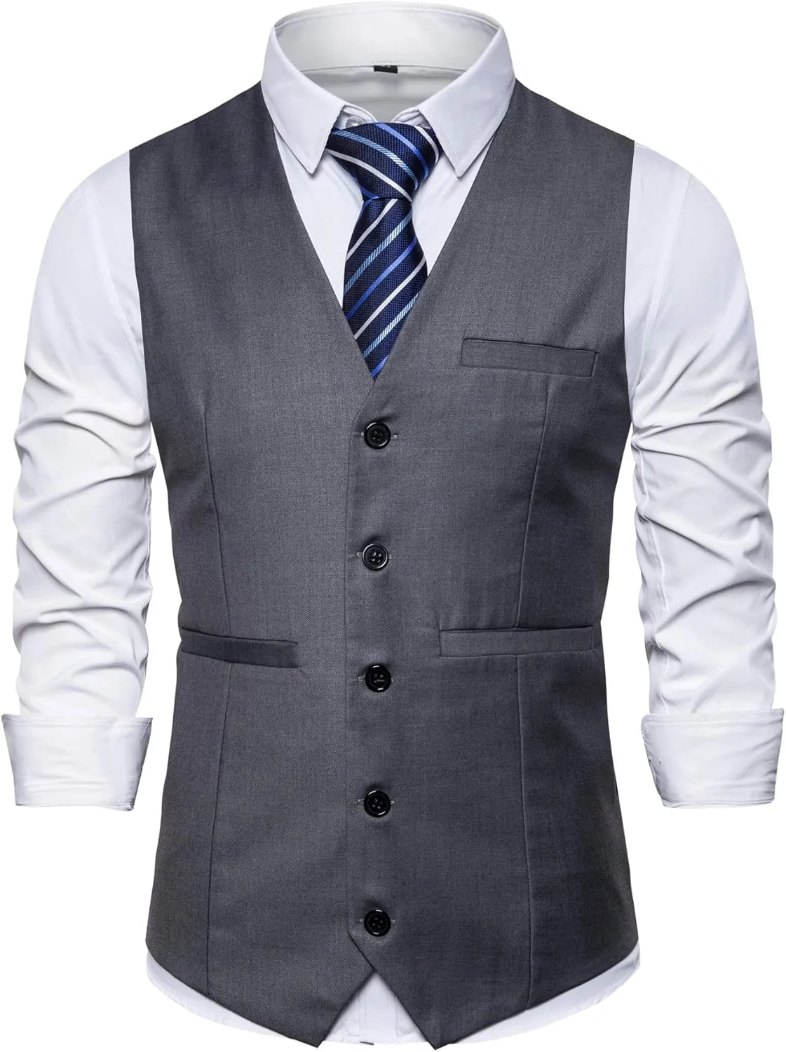 Men Formal Vest Suit For Vests 5 Buttons Regular Fit Wedding Dress Waistcoat For Suit Or Tuxedo