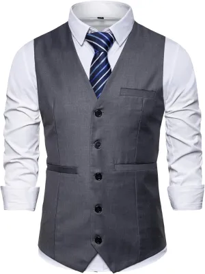 Men Formal Vest Suit For Vests 5 Buttons Regular Fit Wedding Dress Waistcoat For Suit Or Tuxedo