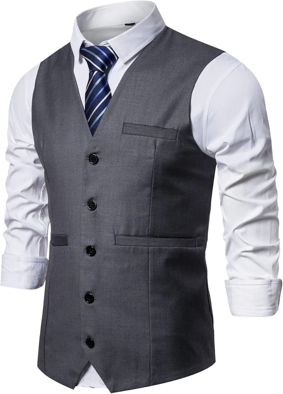 Men Formal Vest Suit For Vests 5 Buttons Regular Fit Wedding Dress Waistcoat For Suit Or Tuxedo