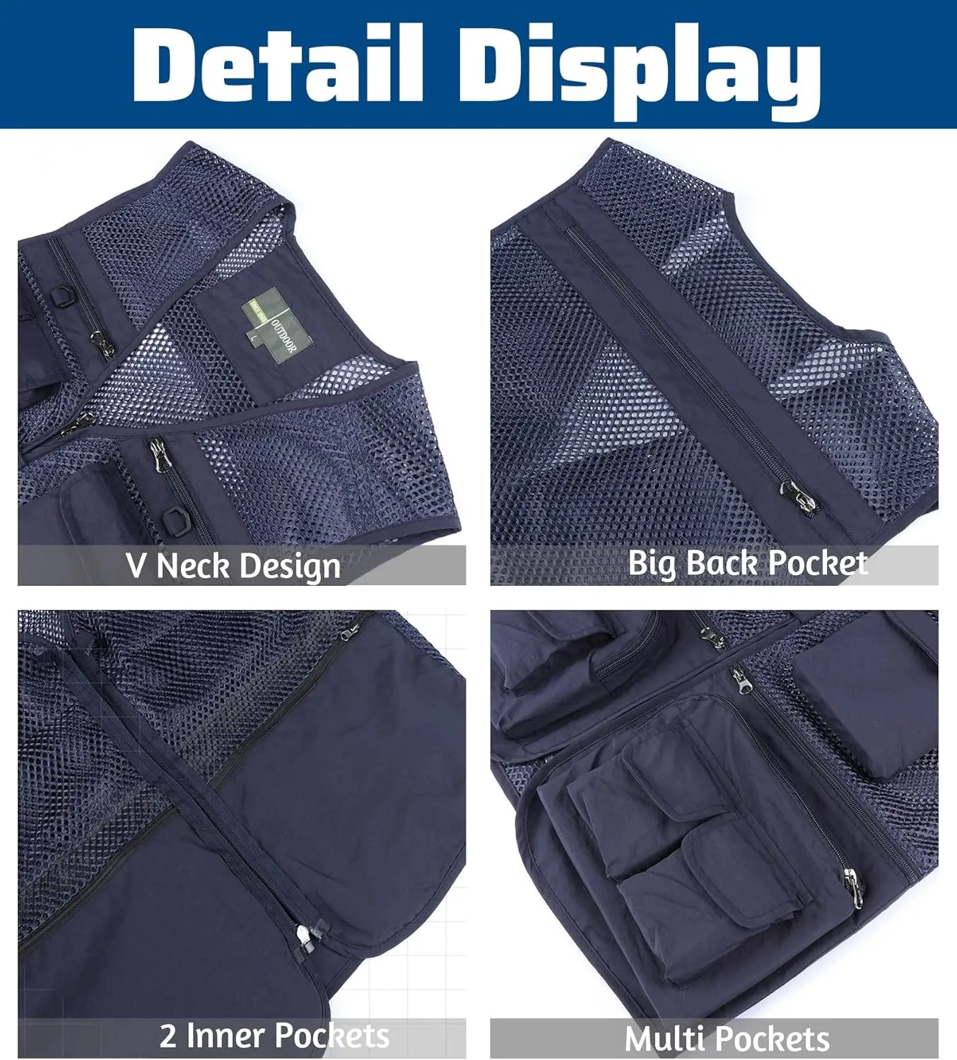 Men's Fishing Vest with Multi Pockets Summer Outdoor Mesh Vest Photography Travel Hiking Waistcoat Jacket