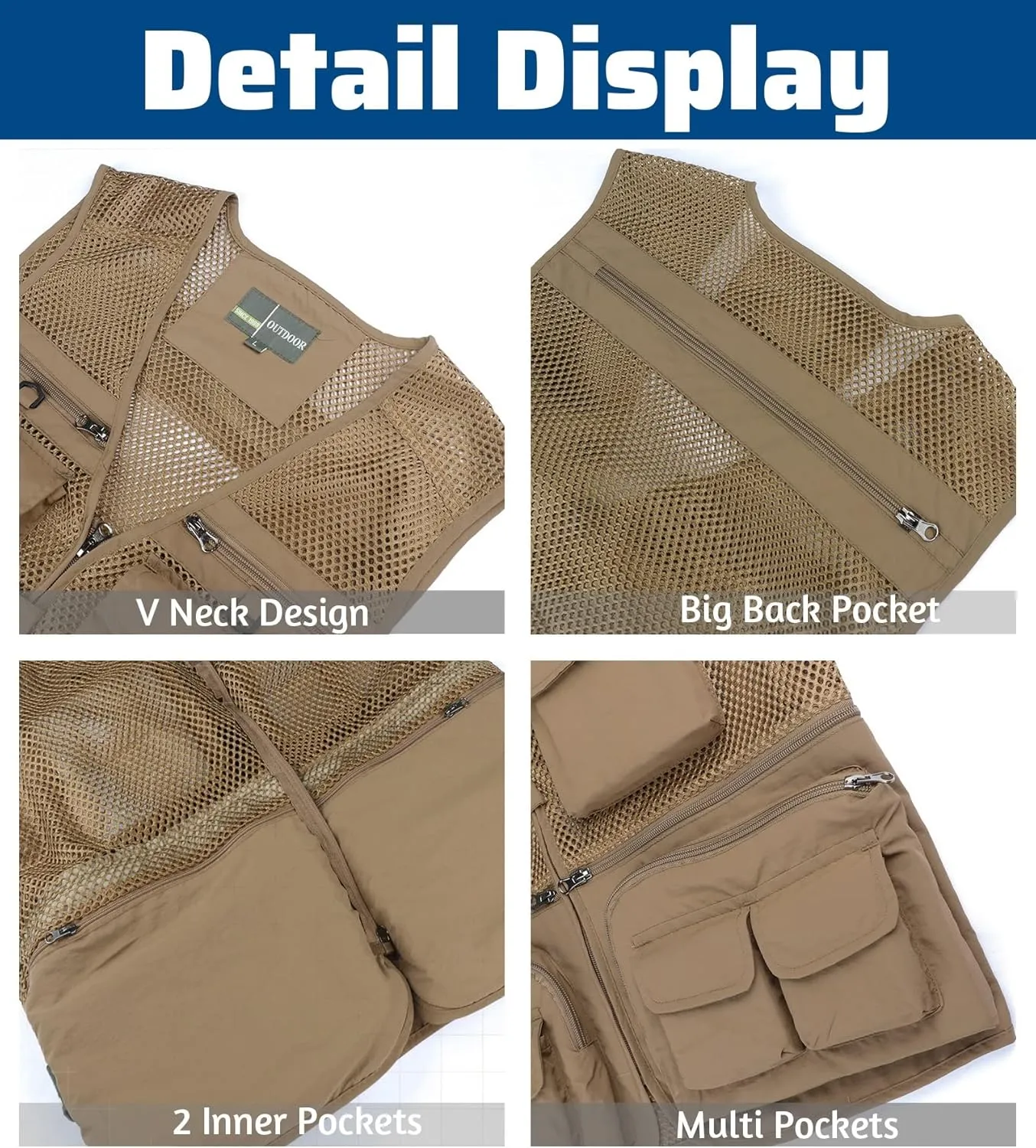 Men's Fishing Vest with Multi Pockets Summer Outdoor Mesh Vest Photography Travel Hiking Waistcoat Jacket