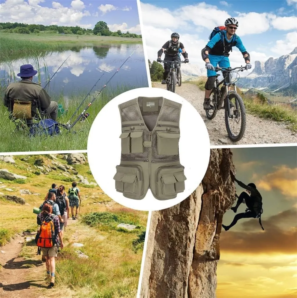 Men's Fishing Vest with Multi Pockets Summer Outdoor Mesh Vest Photography Travel Hiking Waistcoat Jacket