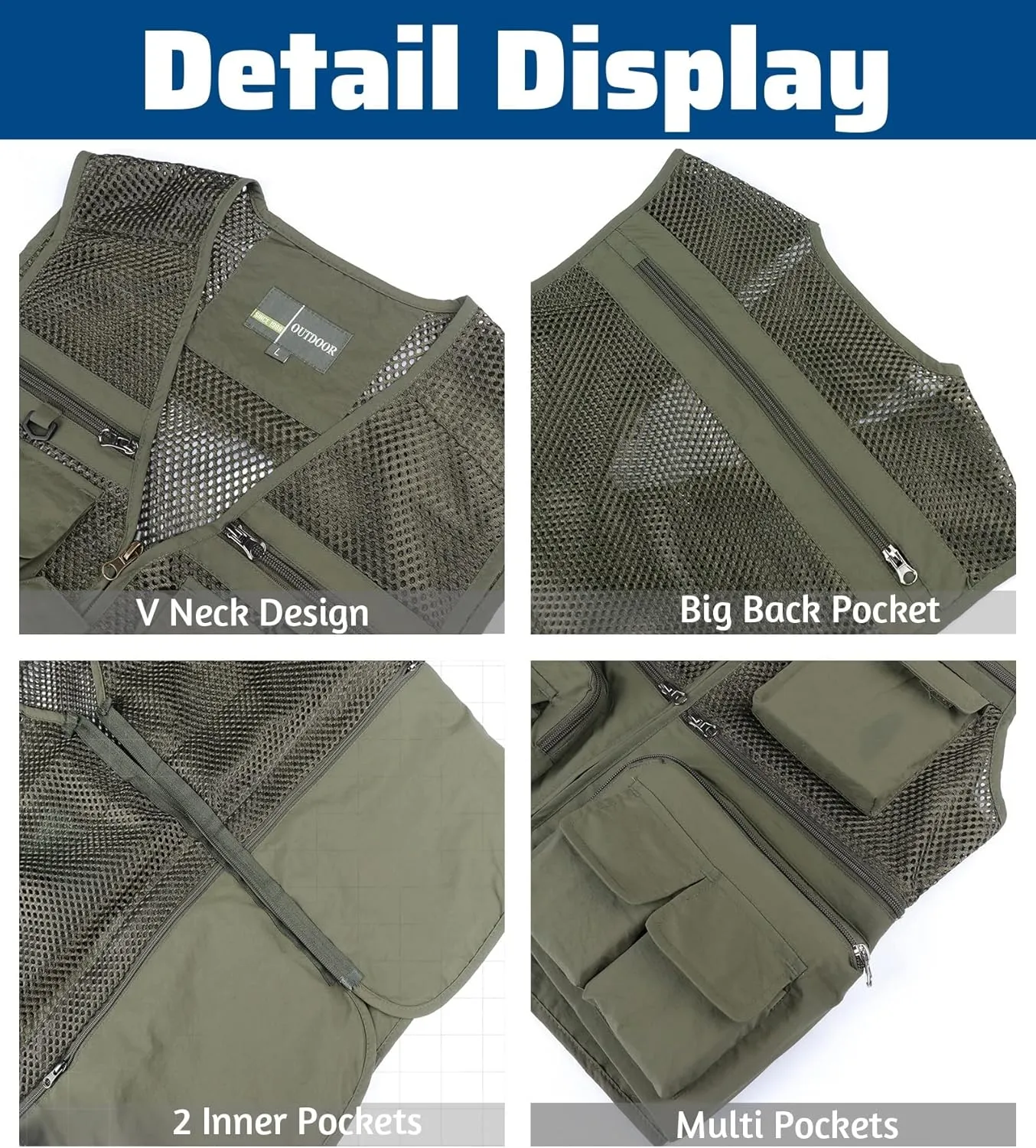 Men's Fishing Vest with Multi Pockets Summer Outdoor Mesh Vest Photography Travel Hiking Waistcoat Jacket