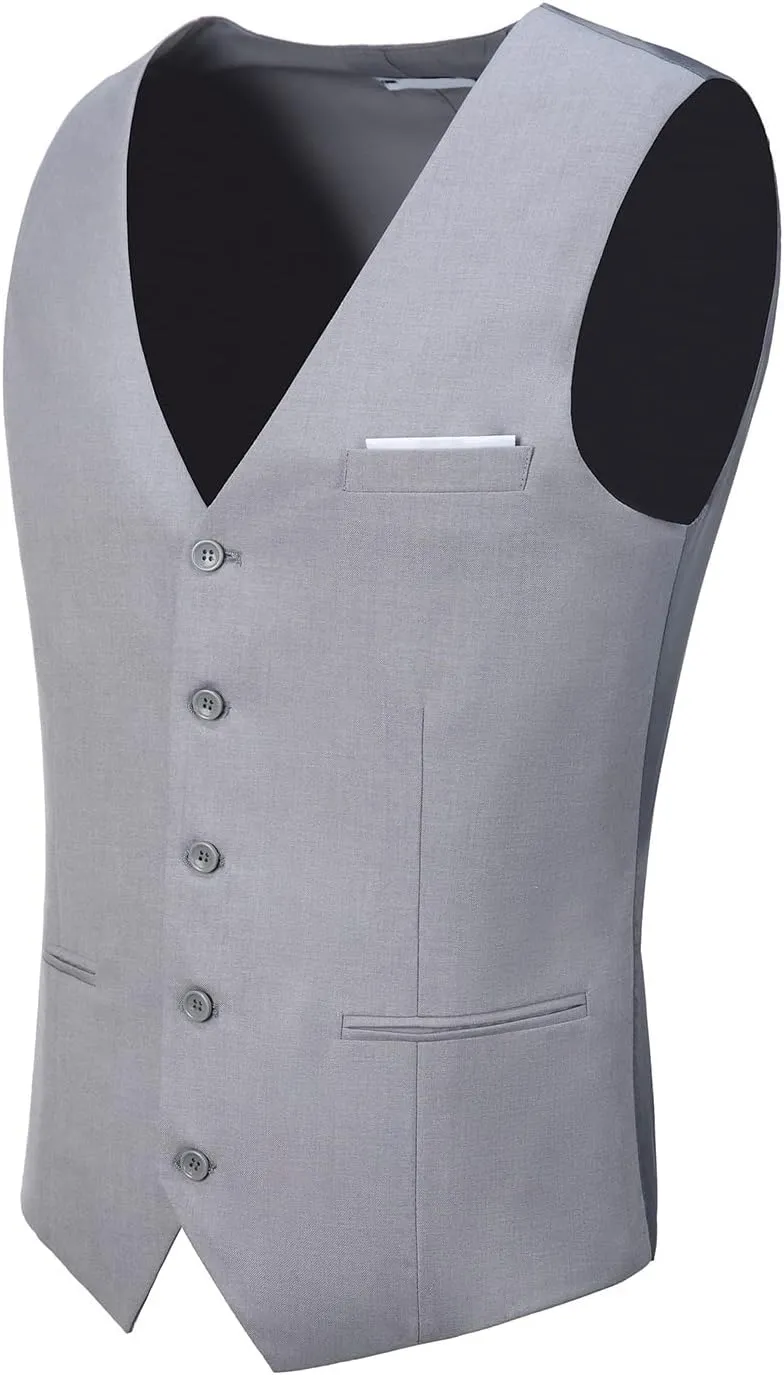 Men's Suits Vest V-Neck Sleeveless Slim Fit Jacket Groomman Casual Suit Vests for Wedding Formal Party Tuxedo for Men