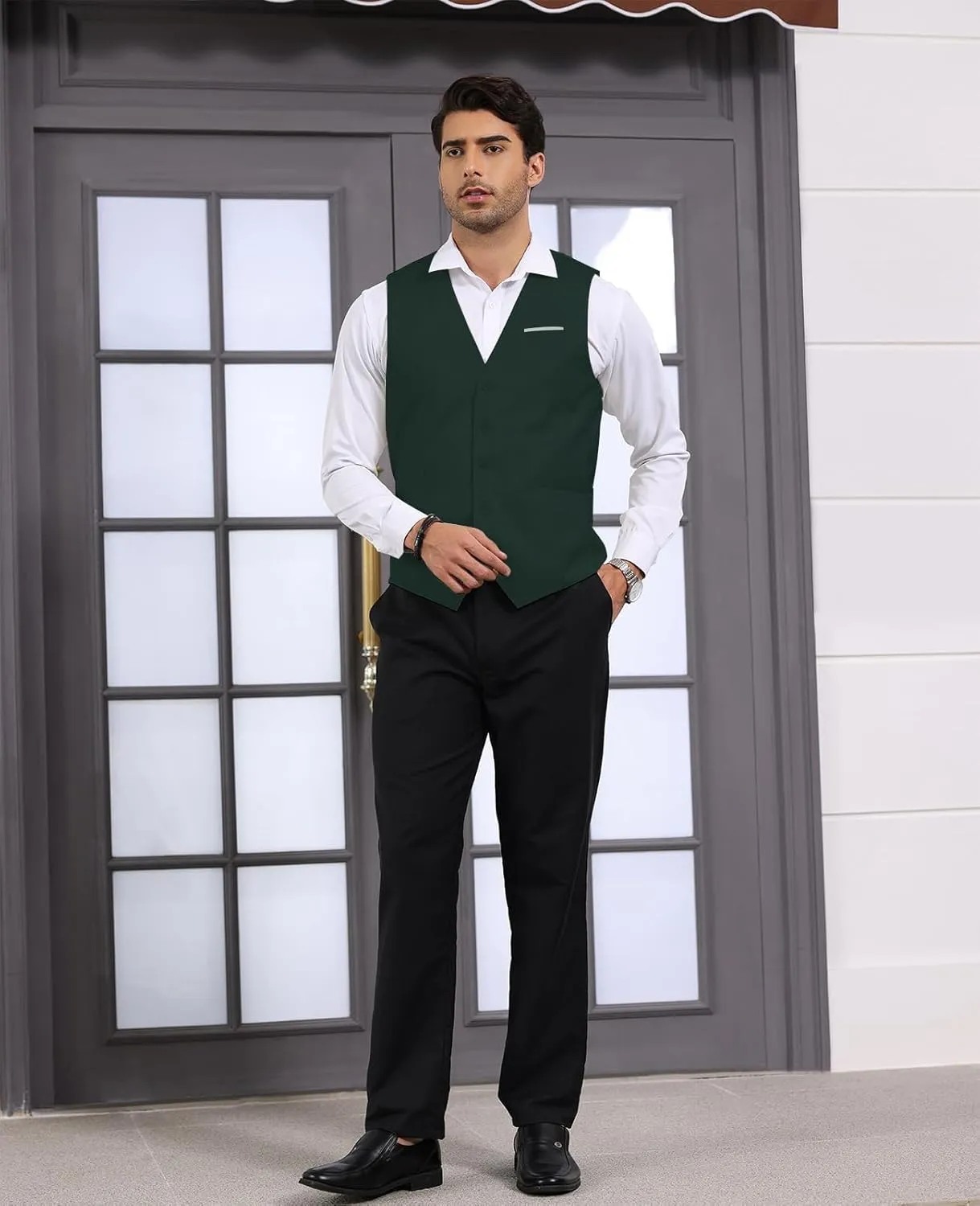 Mens Vest Business Formal Slim Fit Dress Waistcoat V Neck Tuxedo Suit Vest