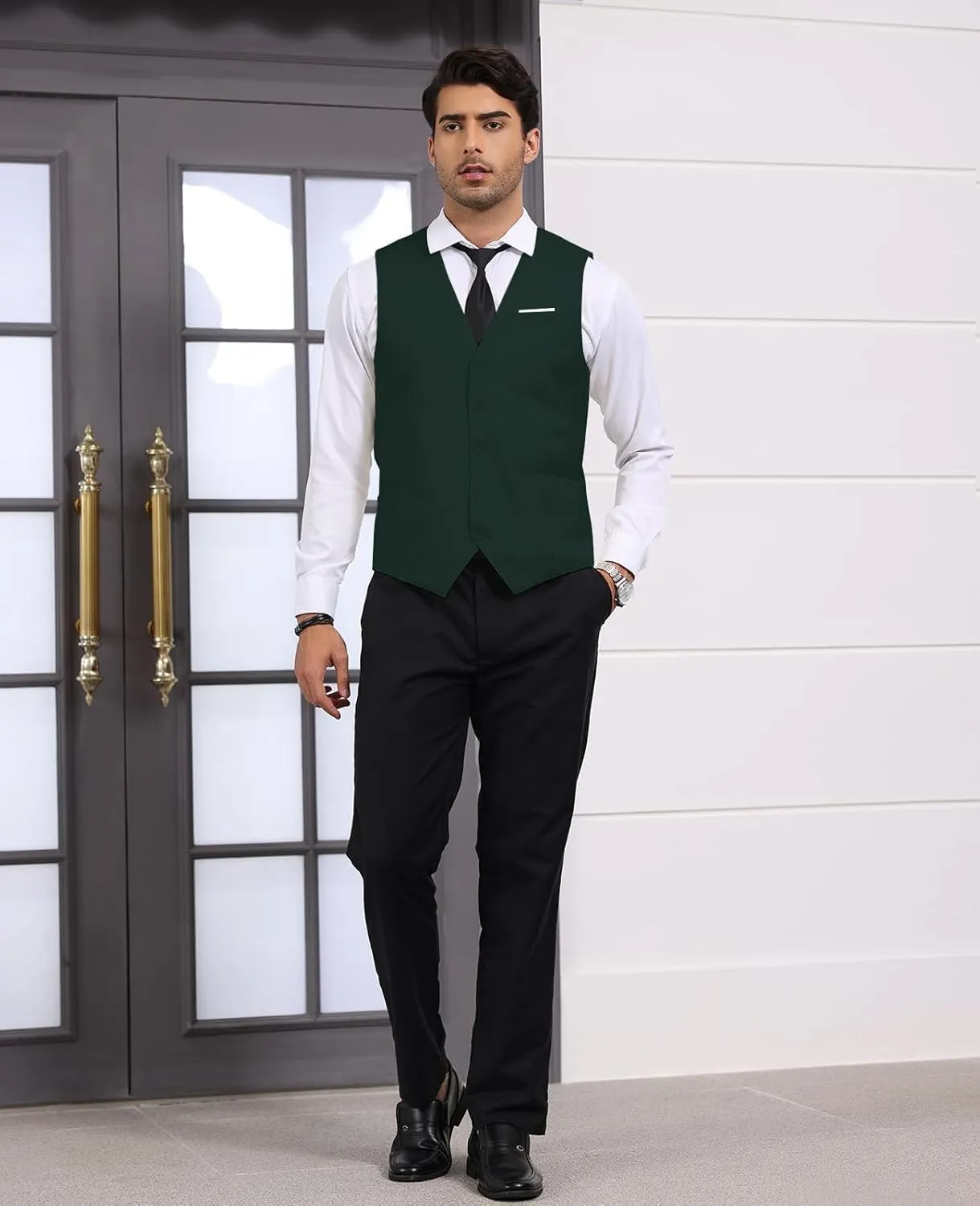 Mens Vest Business Formal Slim Fit Dress Waistcoat V Neck Tuxedo Suit Vest