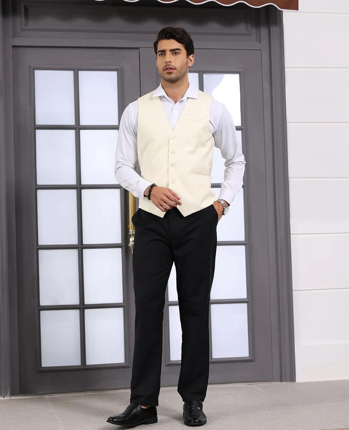 Mens Vest Business Formal Slim Fit Dress Waistcoat V Neck Tuxedo Suit Vest