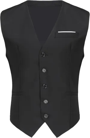 Mens Vest Business Formal Slim Fit Dress Waistcoat V Neck Tuxedo Suit Vest