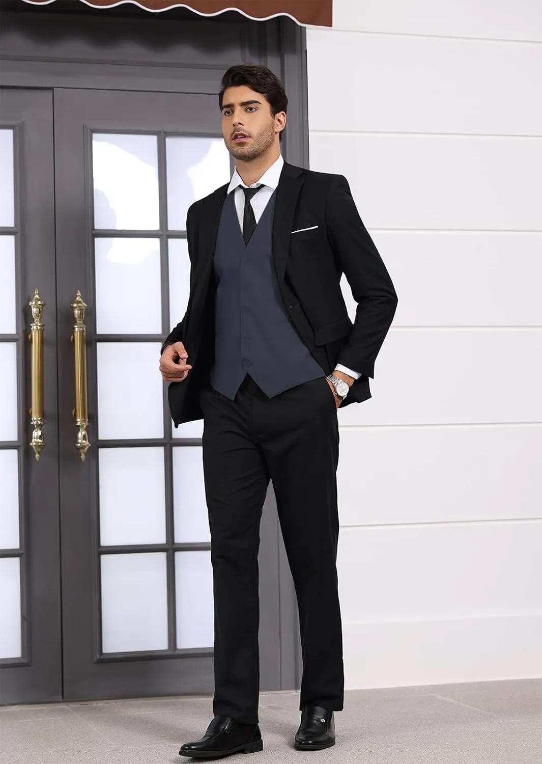 Mens Vest Business Formal Slim Fit Dress Waistcoat V Neck Tuxedo Suit Vest