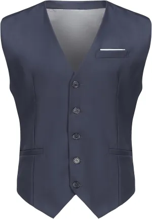 Mens Vest Business Formal Slim Fit Dress Waistcoat V Neck Tuxedo Suit Vest