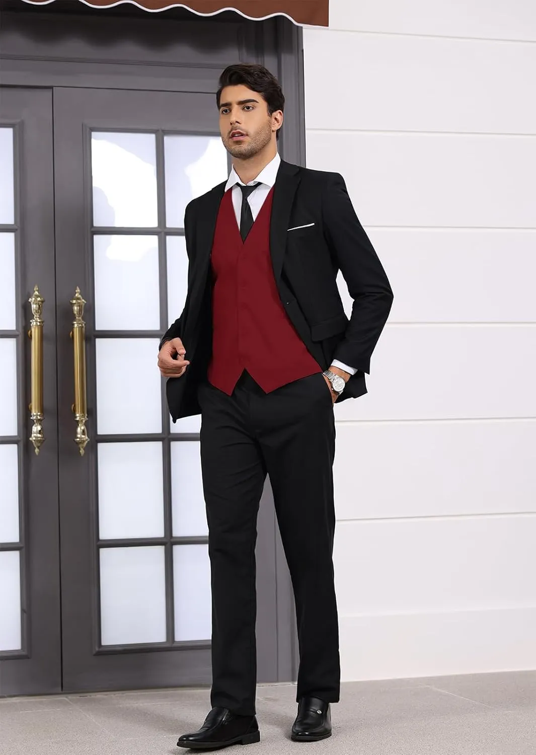 Mens Vest Business Formal Slim Fit Dress Waistcoat V Neck Tuxedo Suit Vest