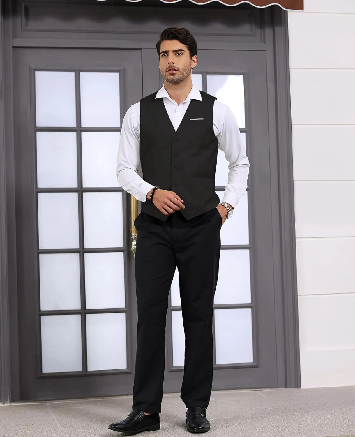 Mens Vest Business Formal Slim Fit Dress Waistcoat V Neck Tuxedo Suit Vest