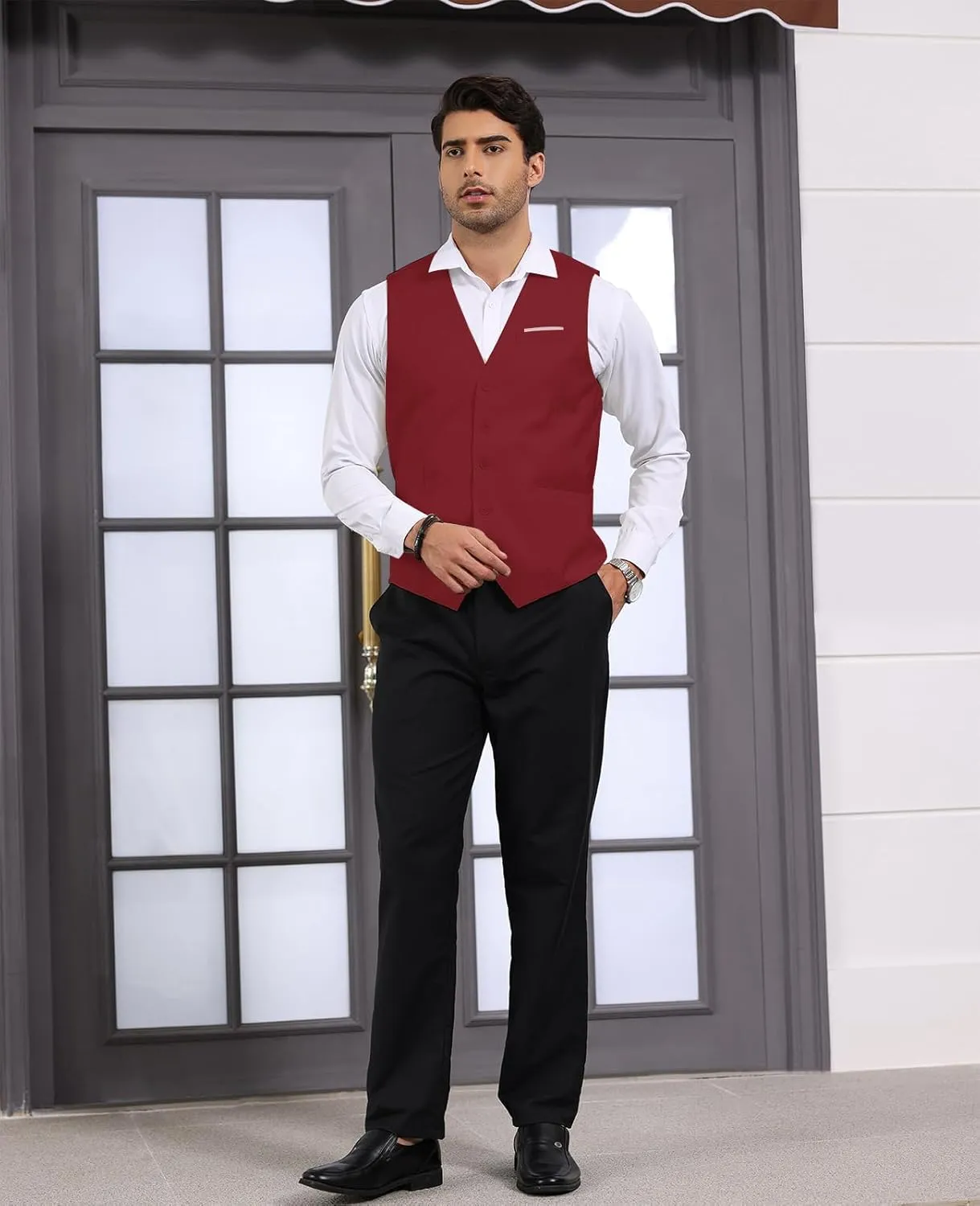 Mens Vest Business Formal Slim Fit Dress Waistcoat V Neck Tuxedo Suit Vest