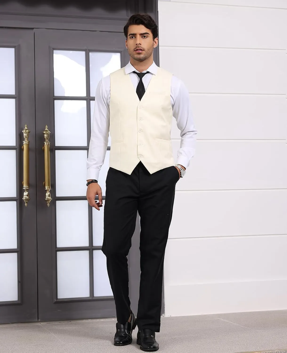 Mens Vest Business Formal Slim Fit Dress Waistcoat V Neck Tuxedo Suit Vest