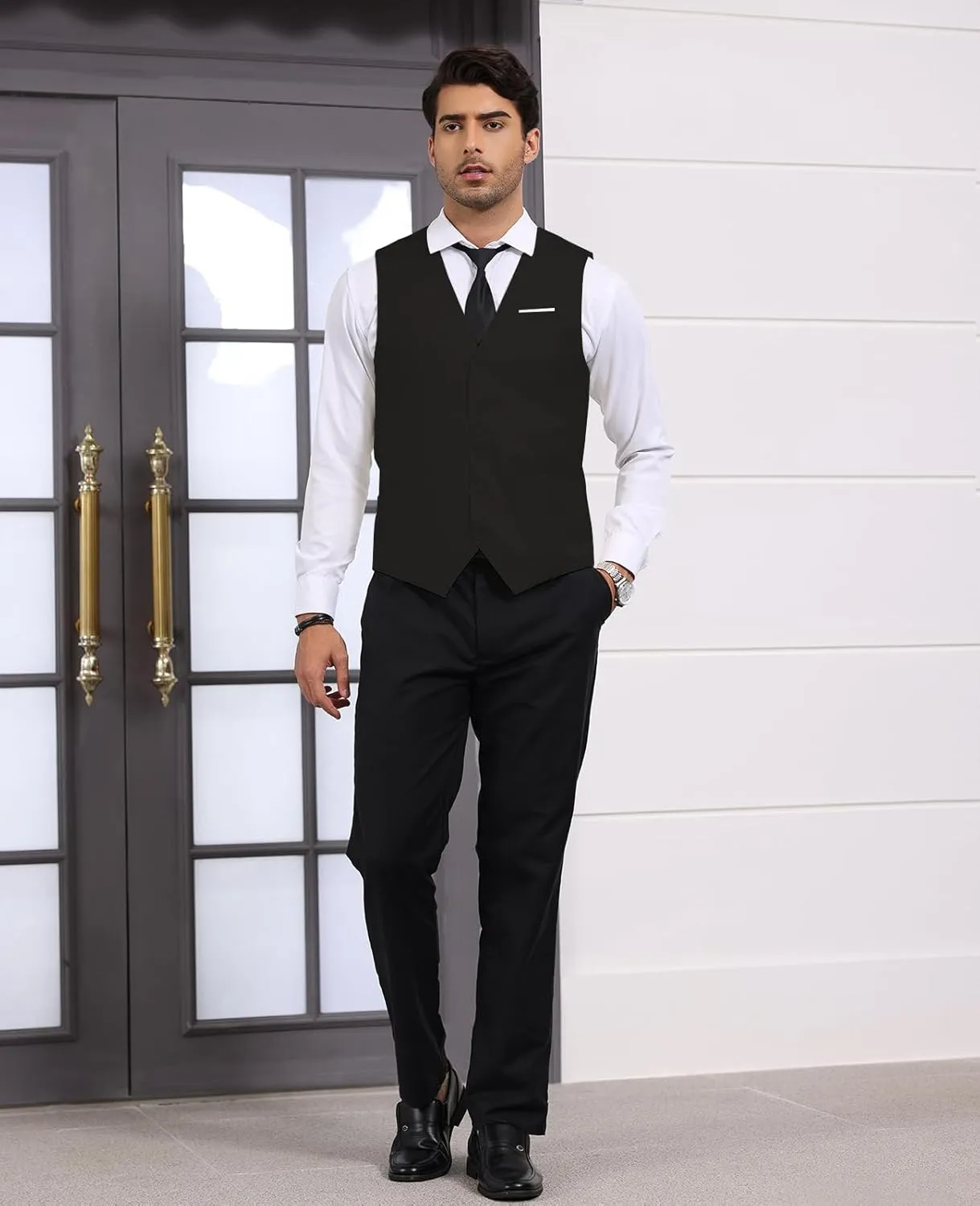 Mens Vest Business Formal Slim Fit Dress Waistcoat V Neck Tuxedo Suit Vest