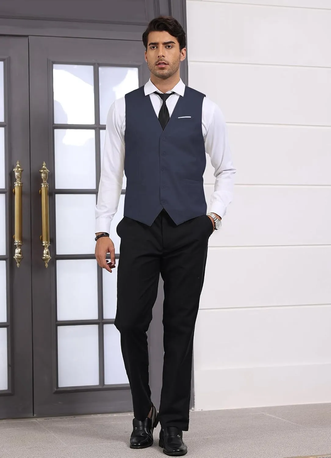Mens Vest Business Formal Slim Fit Dress Waistcoat V Neck Tuxedo Suit Vest